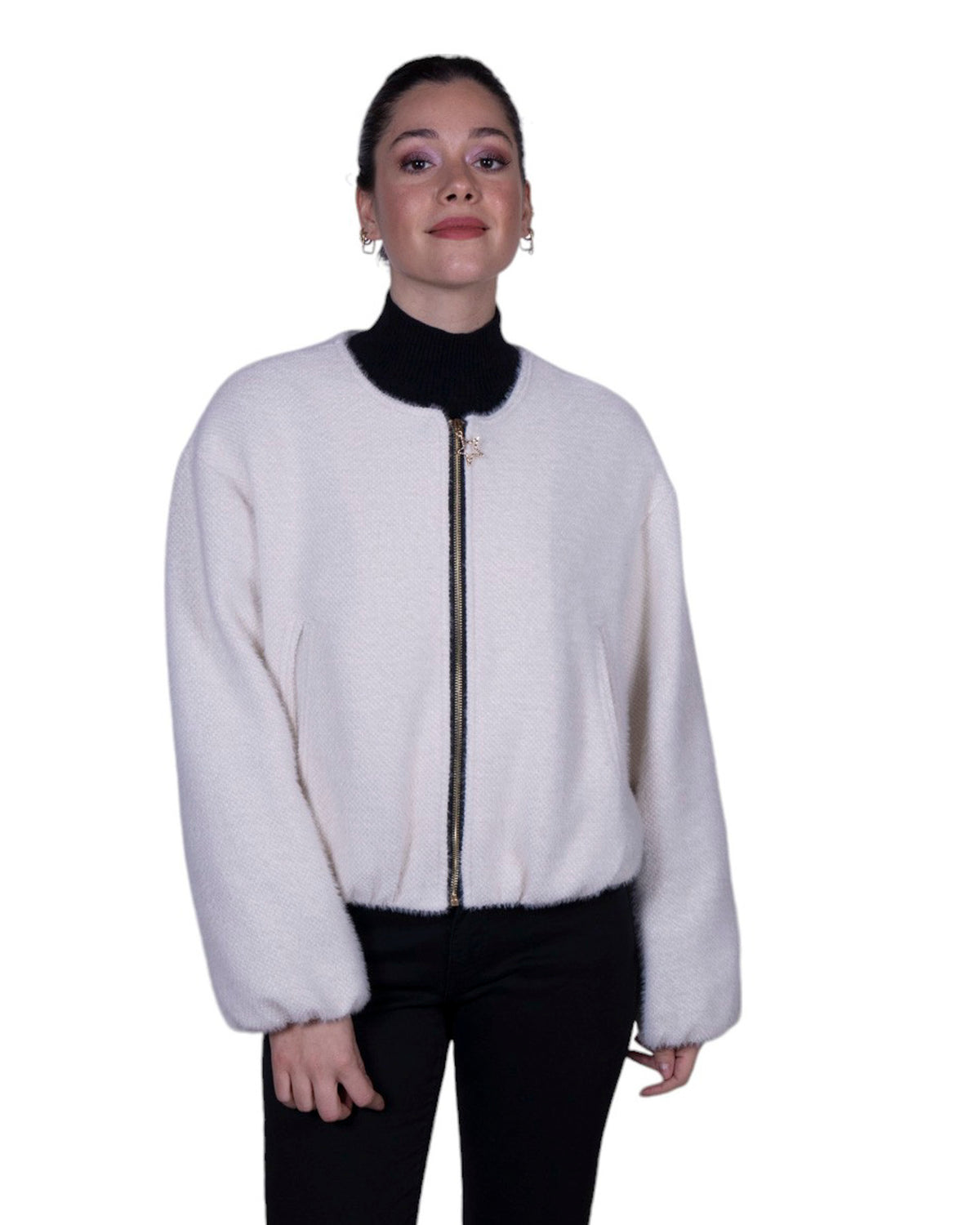 Bomberino donna con chiusura a zip metallica e finiture elasticizzate sui bordi