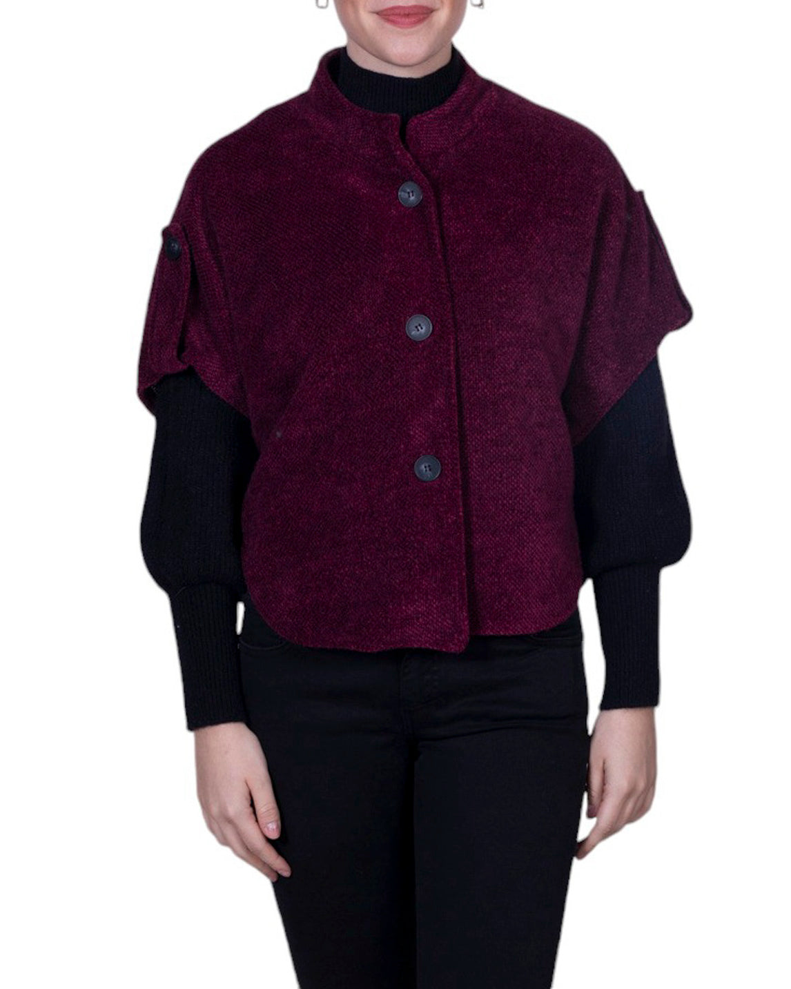 Cappa donna con chiusura a 3 bottoni e maniche 3/4 risvoltabili con alamaro