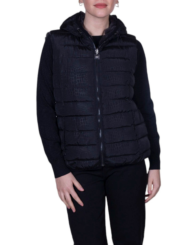 Giubbino smanicato Amy Reverse trapuntato con cappuccio e chiusura zip