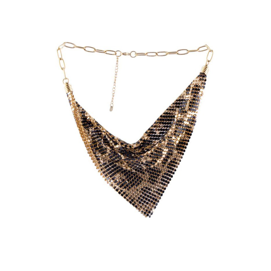 Collana a rete metallica maculata con catena regolabile e maglia piatta