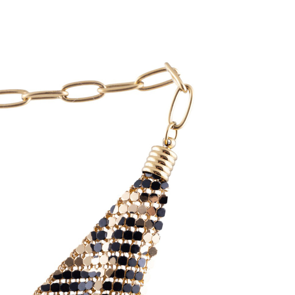 Collana a rete metallica maculata con catena regolabile e maglia piatta