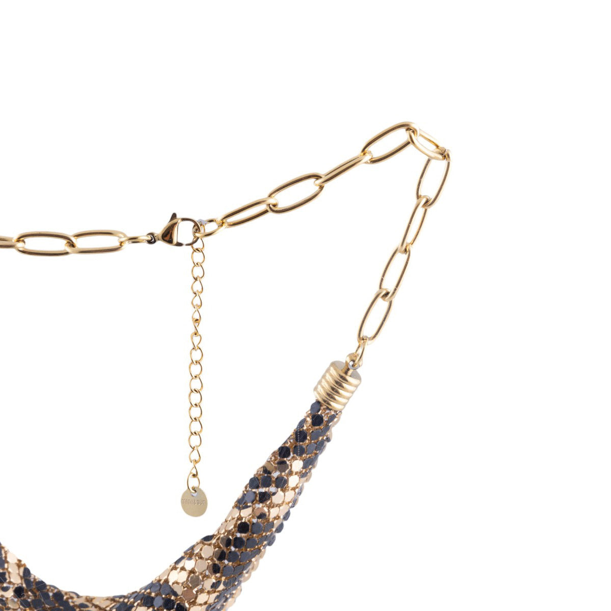 Collana a rete metallica maculata con catena regolabile e maglia piatta