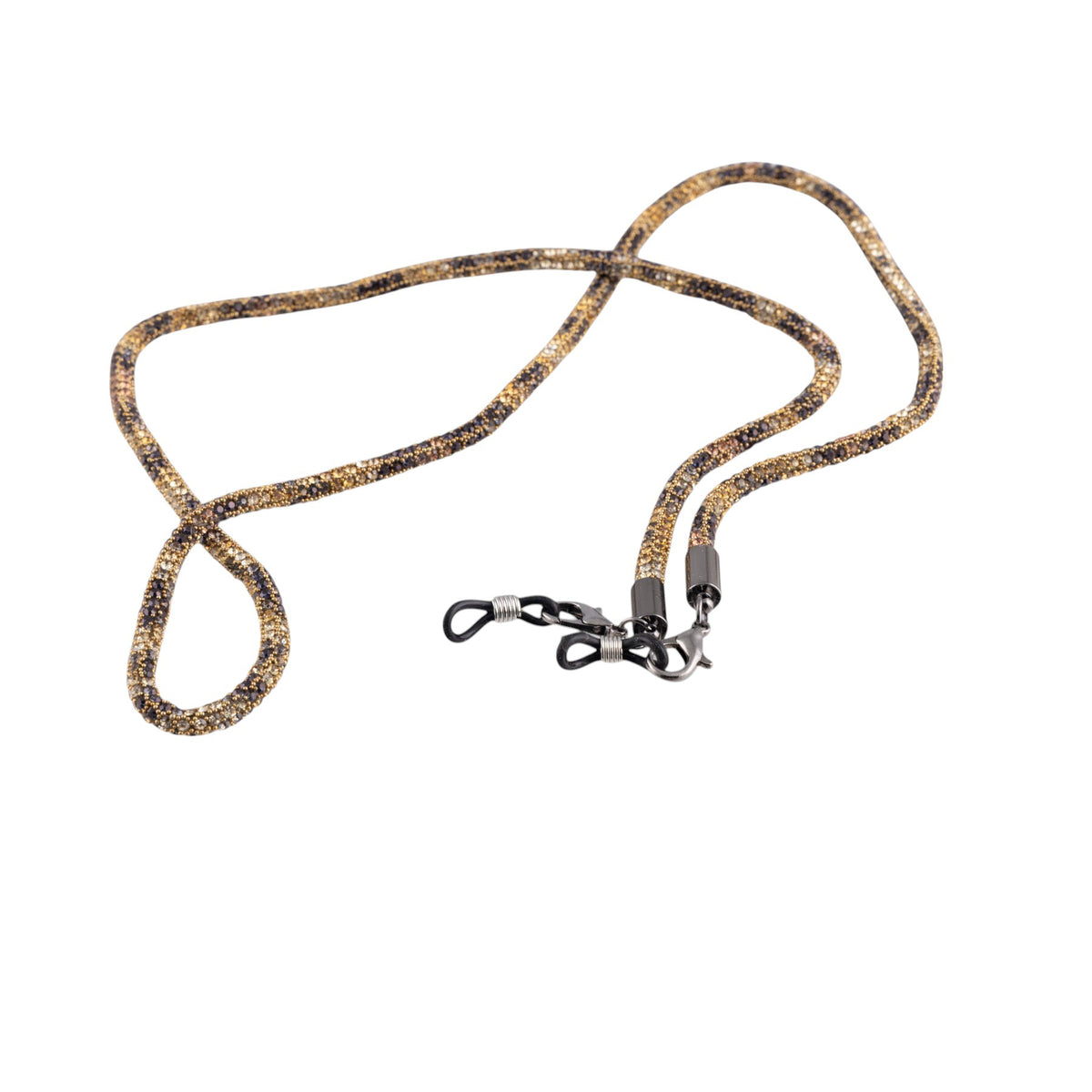 Catena porta occhiali in tessuto lurex fantasia maculata con ganci metallici
