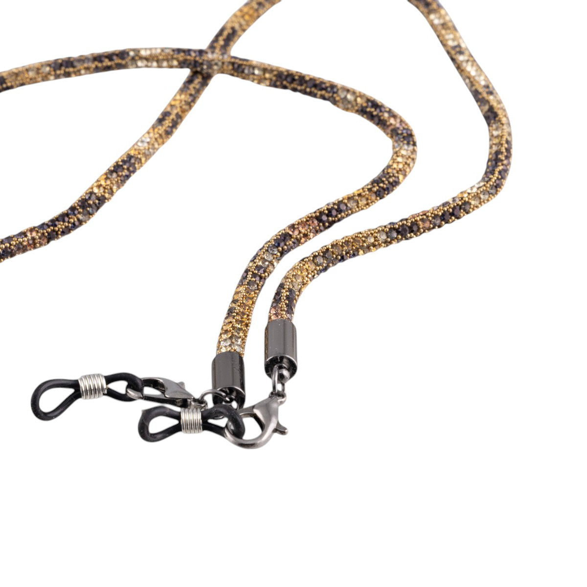 Catena porta occhiali in tessuto lurex fantasia maculata con ganci metallici