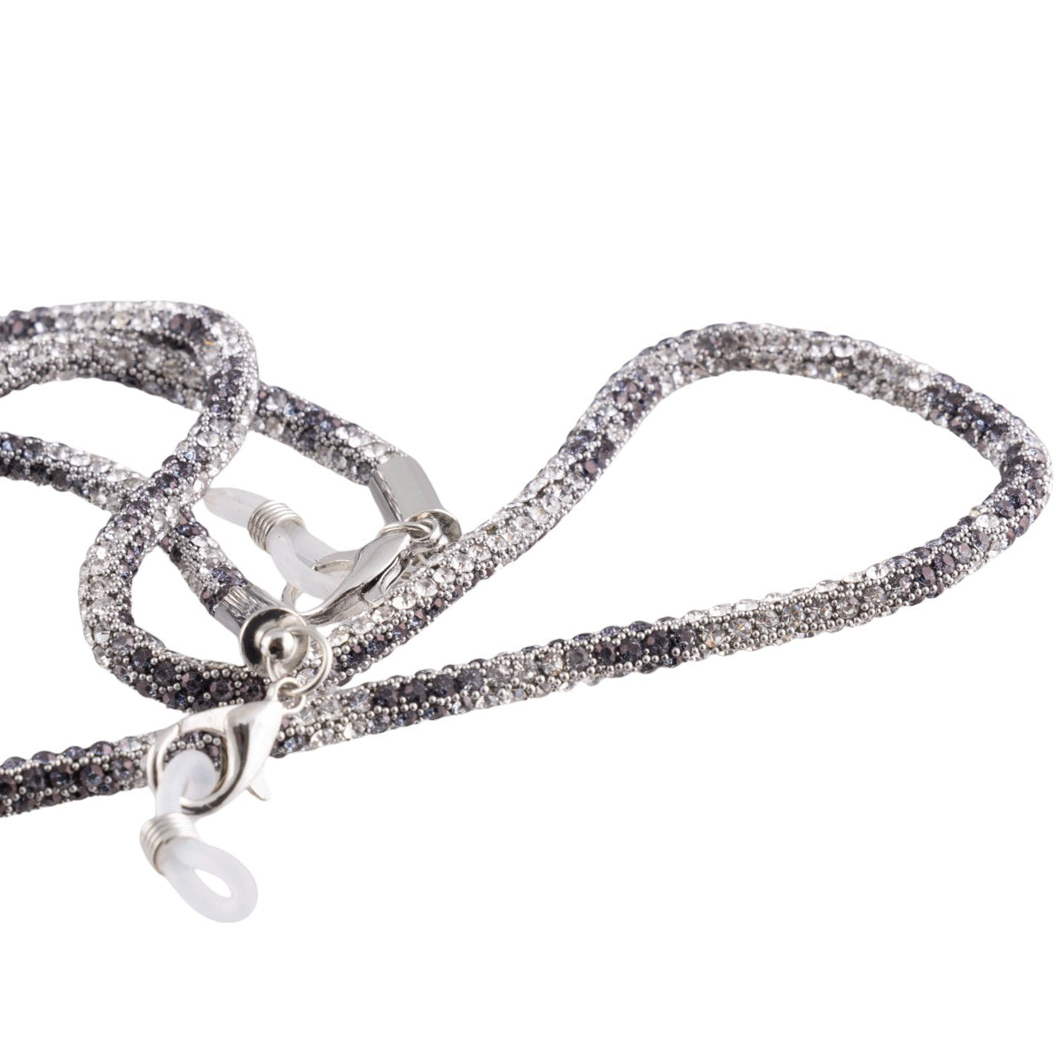 Catena porta occhiali in tessuto lurex fantasia maculata con ganci metallici