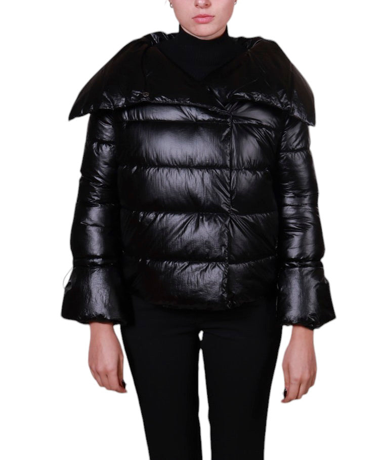 Giubbino bomber metallizzato effetto lucido con maxi collo e chiusura zip