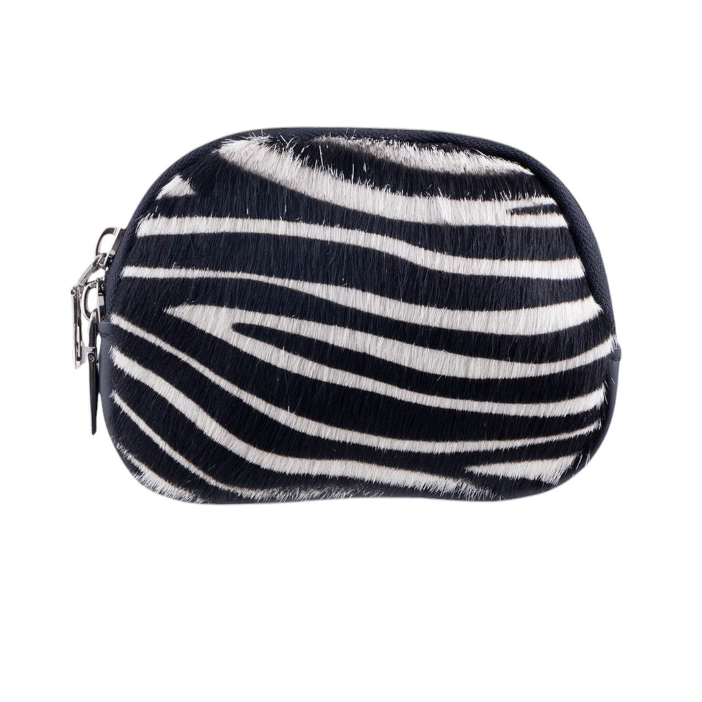 Portamonete in vero cavallino fantasia zebrata con struttura in pelle rigida