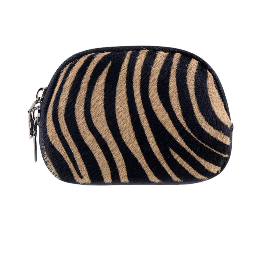 Portamonete in vero cavallino fantasia zebrata con struttura in pelle rigida