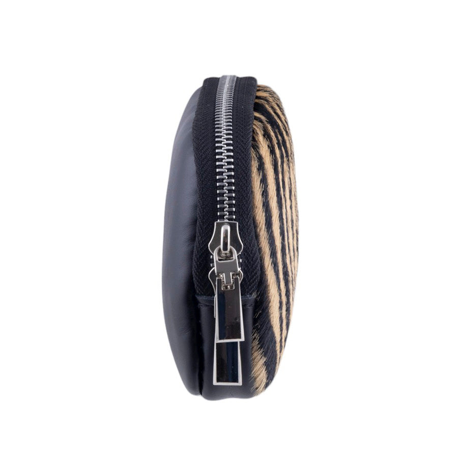 Portamonete in vero cavallino fantasia zebrata con struttura in pelle rigida