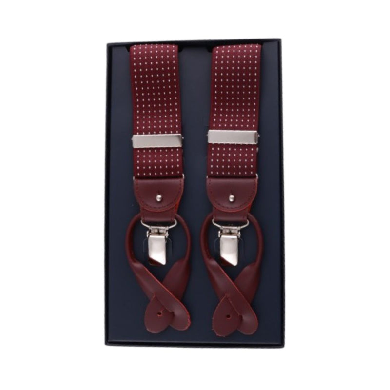 Bretelle uomo elasticizzate puntinate con clip in metallo e bottoni in pelle