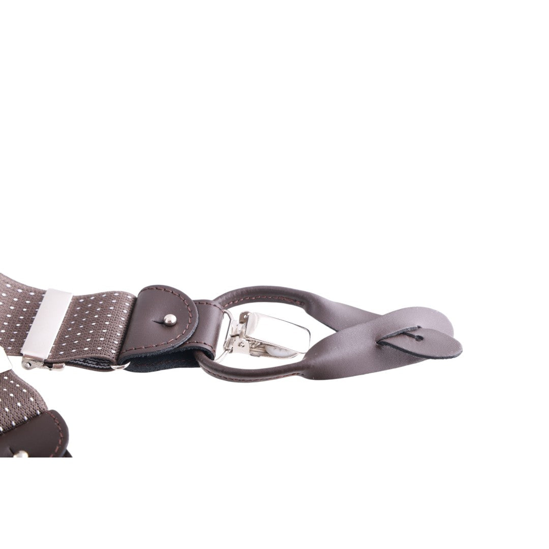 Bretelle uomo elasticizzate puntinate con clip in metallo e bottoni in pelle