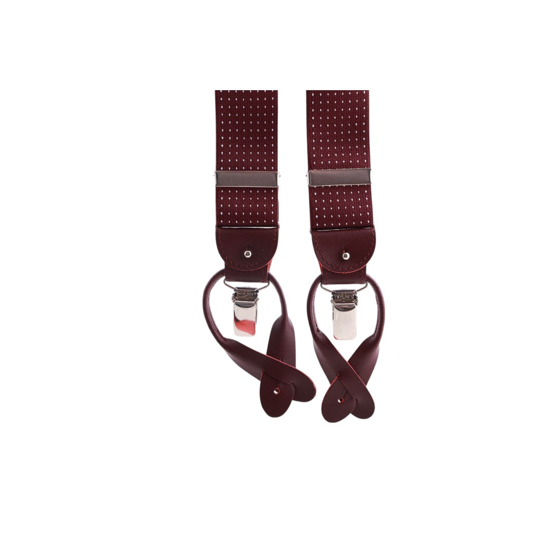 Bretelle uomo elasticizzate puntinate con clip in metallo e bottoni in pelle