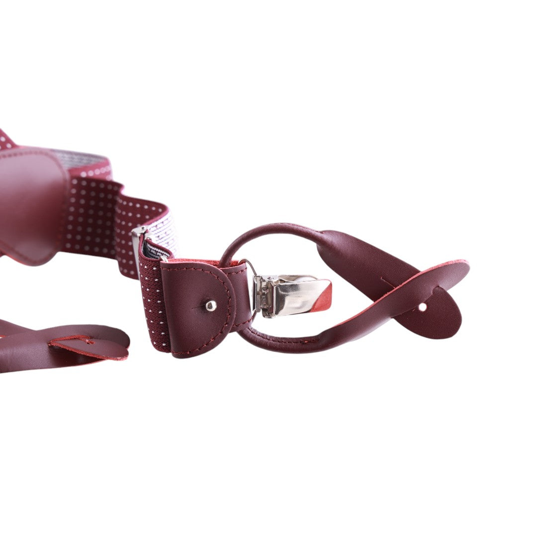 Bretelle uomo elasticizzate puntinate con clip in metallo e bottoni in pelle