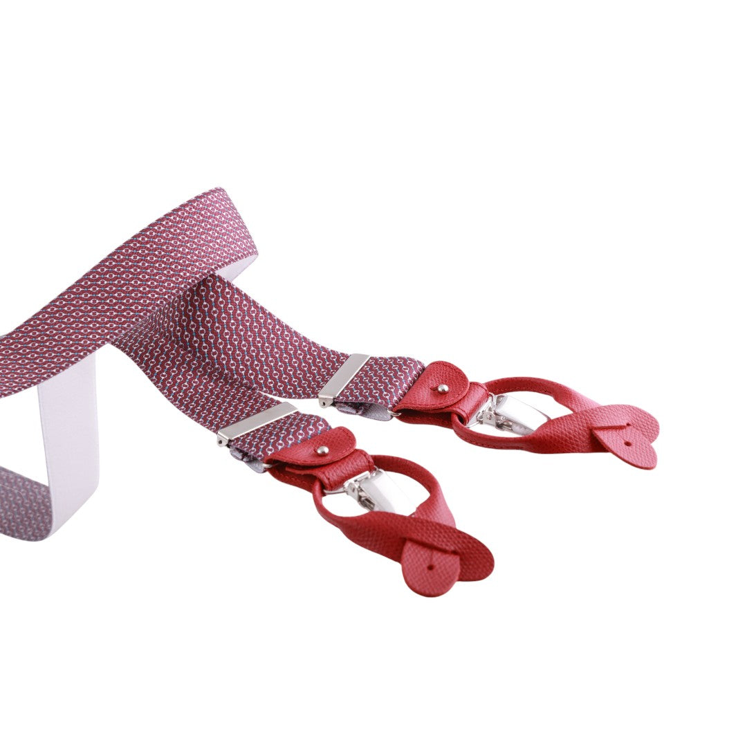 Bretelle uomo elasticizzate fantasia con clip in metallo e attacchi in pelle