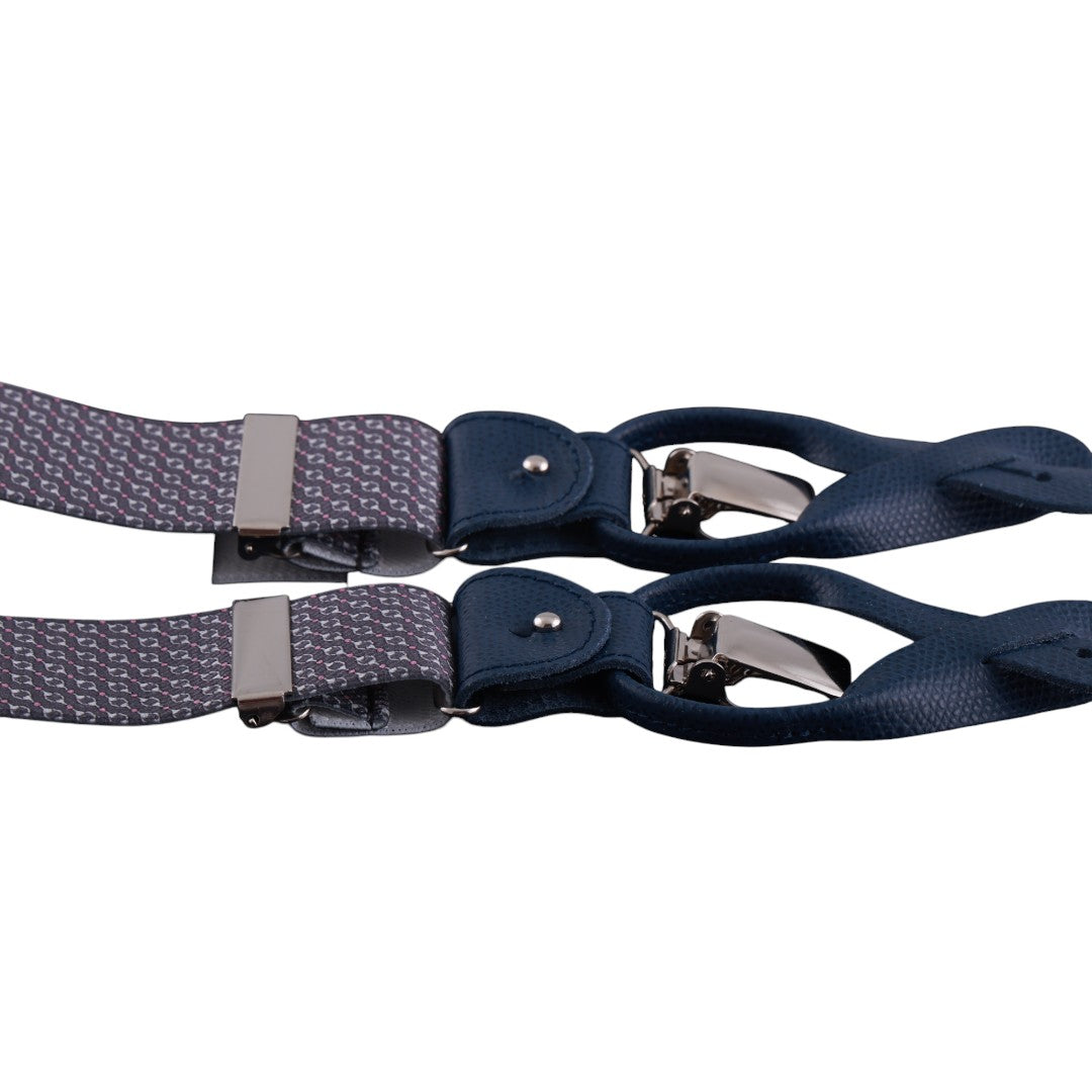 Bretelle uomo elasticizzate fantasia con clip in metallo e attacchi in pelle