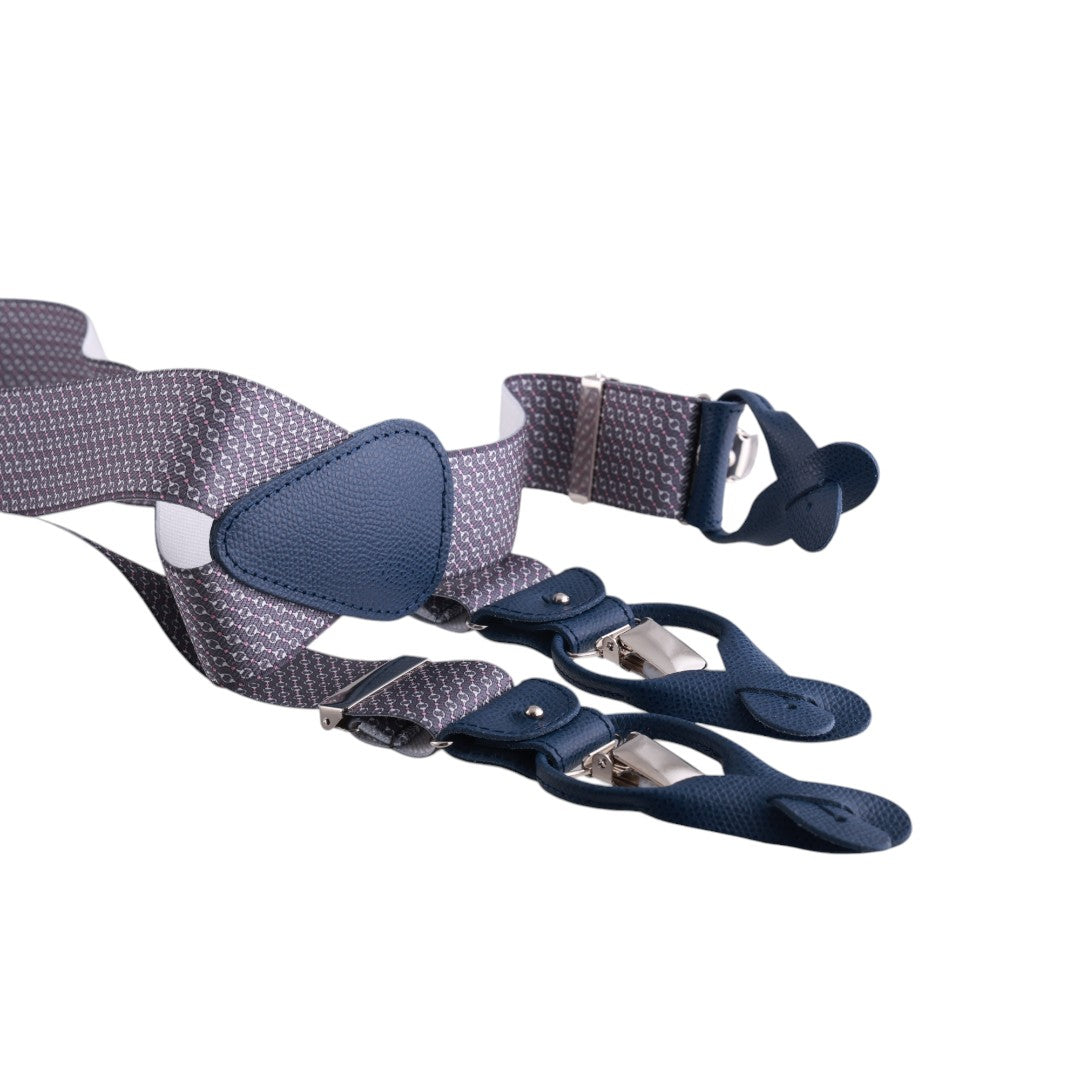 Bretelle uomo elasticizzate fantasia con clip in metallo e attacchi in pelle