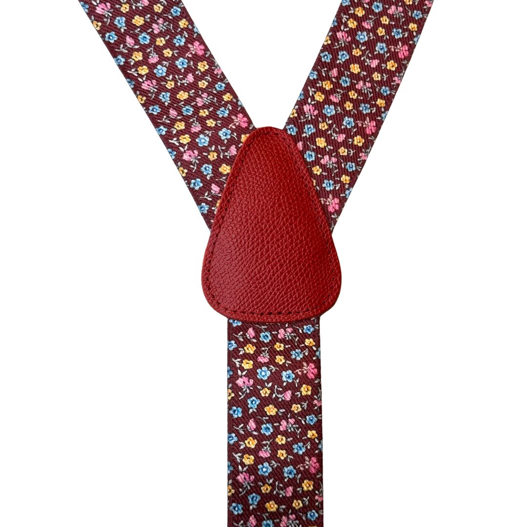 Bretelle da uomo fantasia fiorellini con clips e bottoni