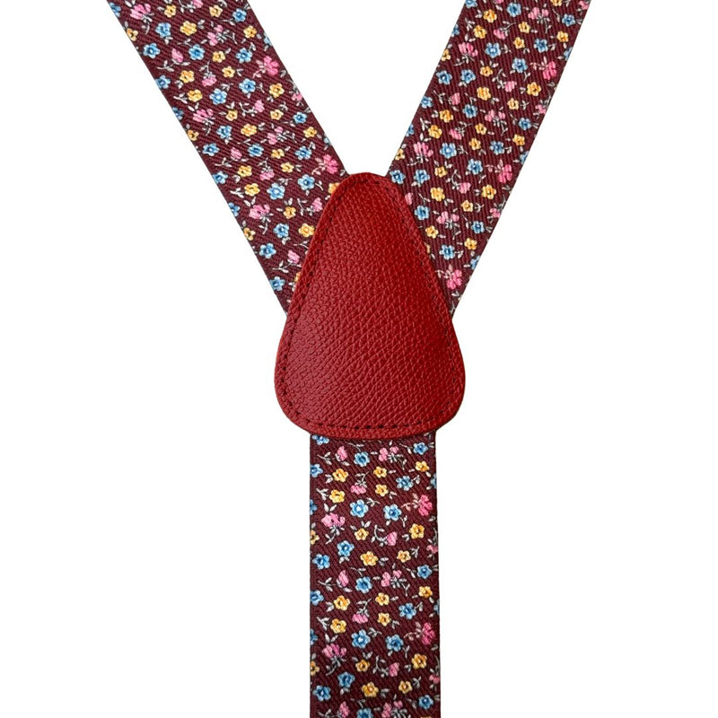 Bretelle da uomo fantasia fiorellini con clips e bottoni