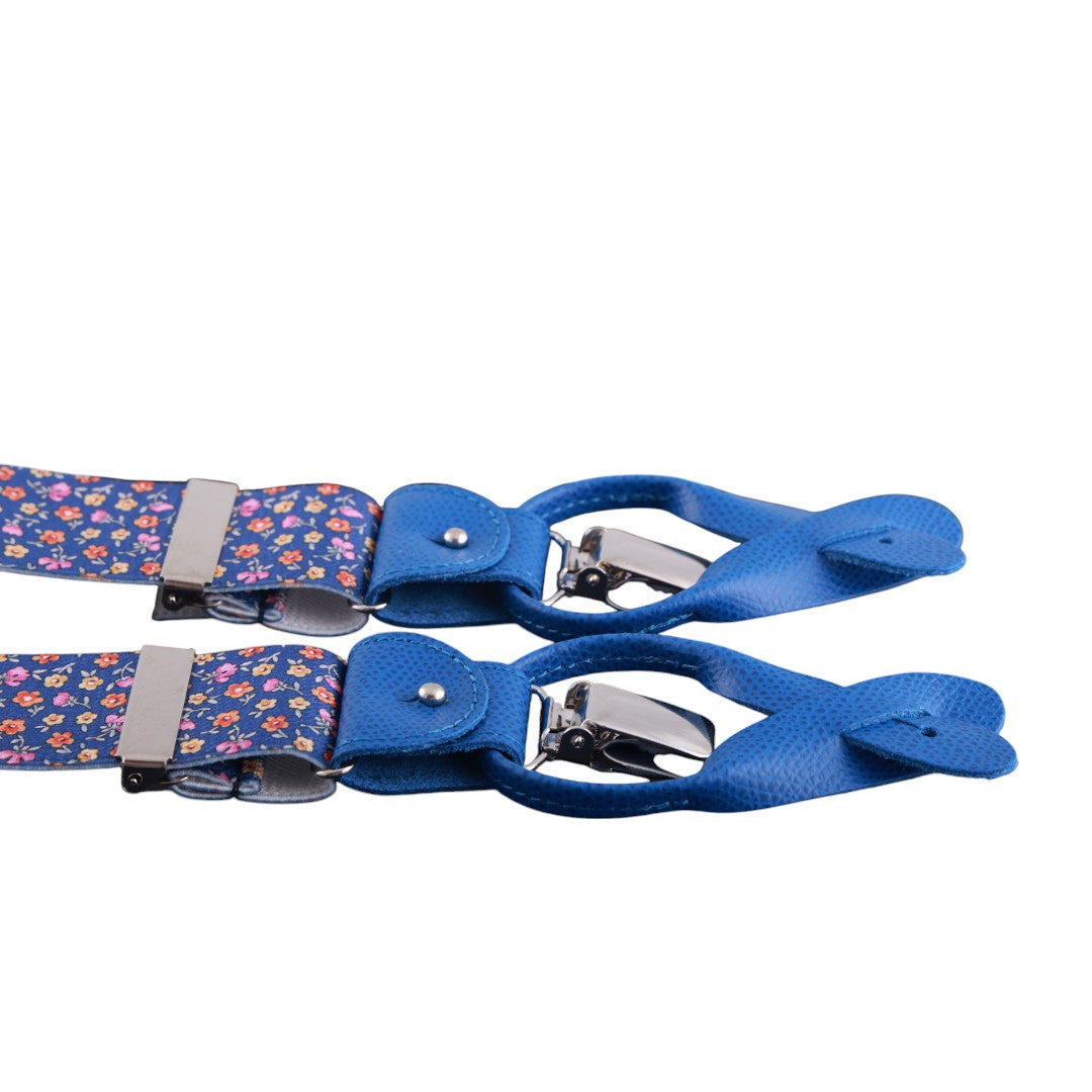Bretelle da uomo fantasia fiorellini con clips e bottoni