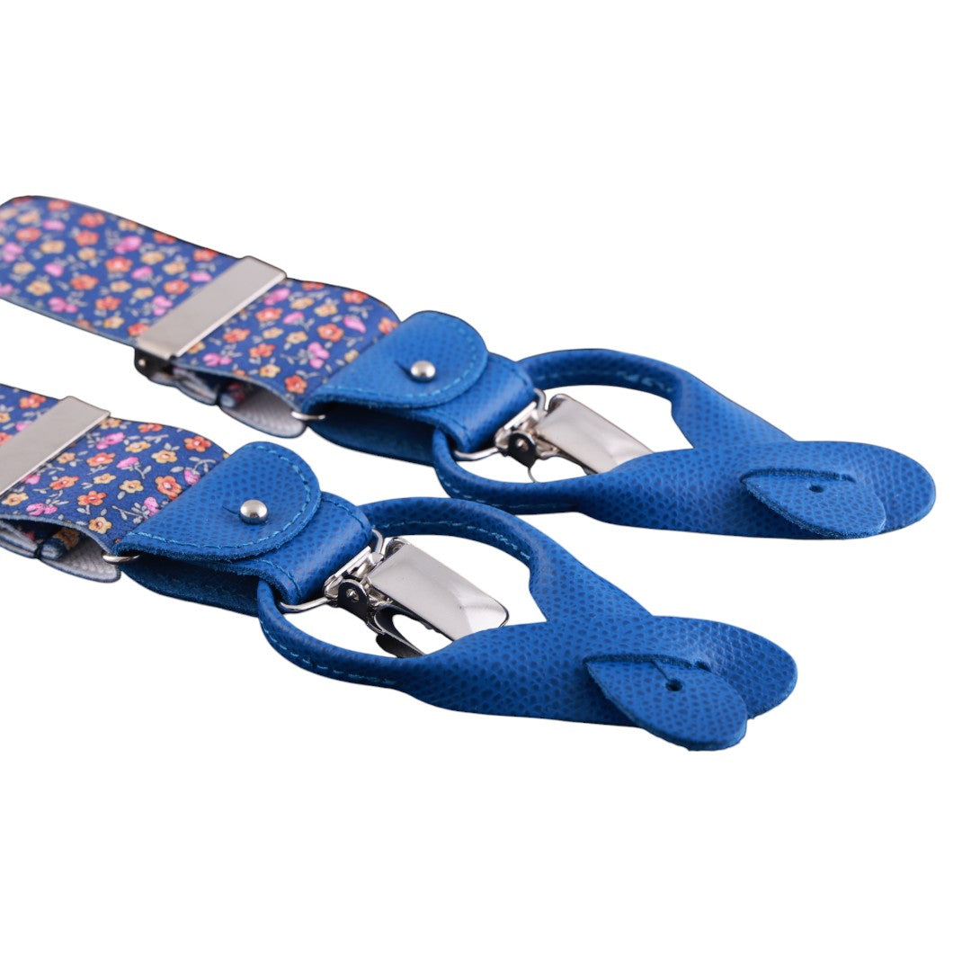 Bretelle da uomo fantasia fiorellini con clips e bottoni