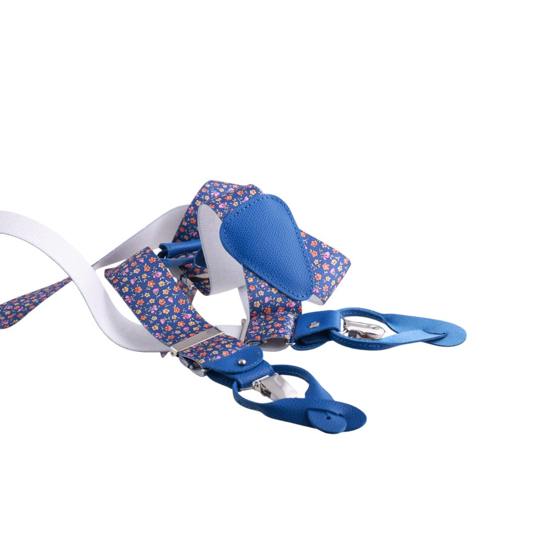 Bretelle da uomo fantasia fiorellini con clips e bottoni