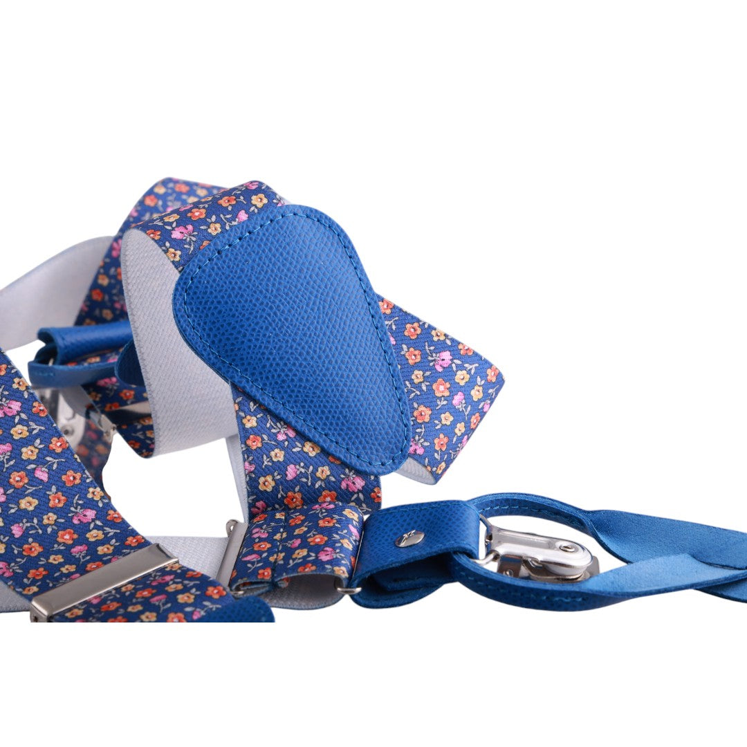 Bretelle da uomo fantasia fiorellini con clips e bottoni