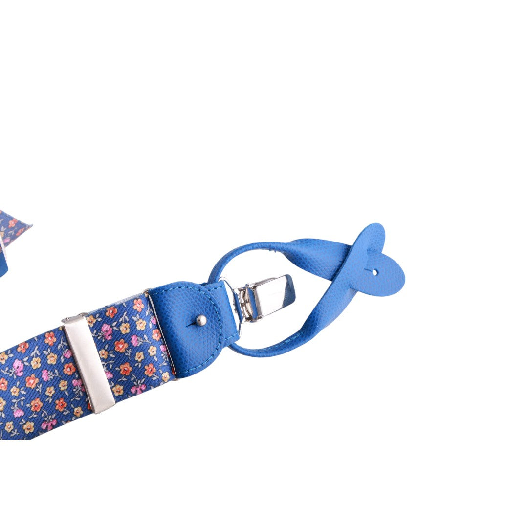 Bretelle da uomo fantasia fiorellini con clips e bottoni