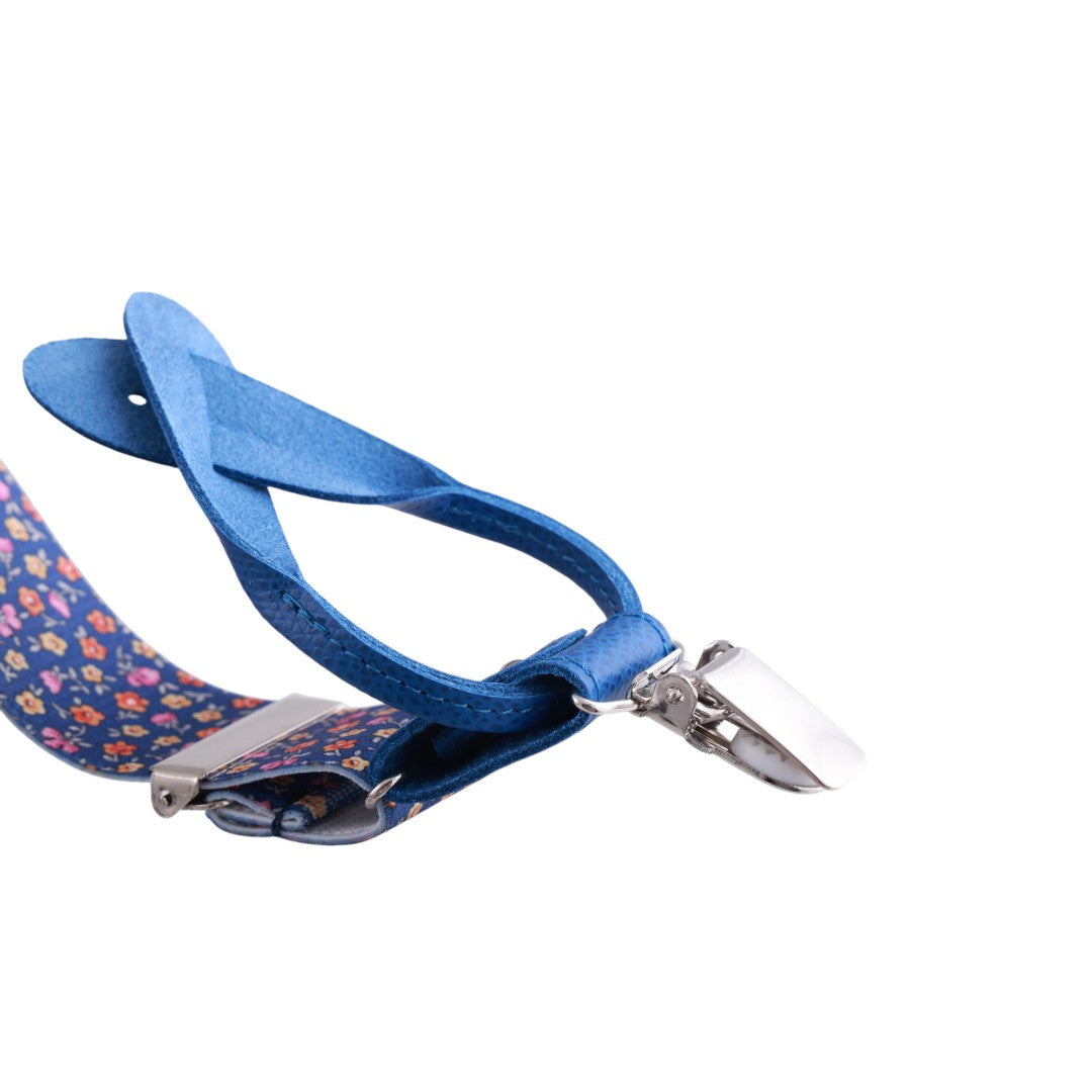 Bretelle da uomo fantasia fiorellini con clips e bottoni