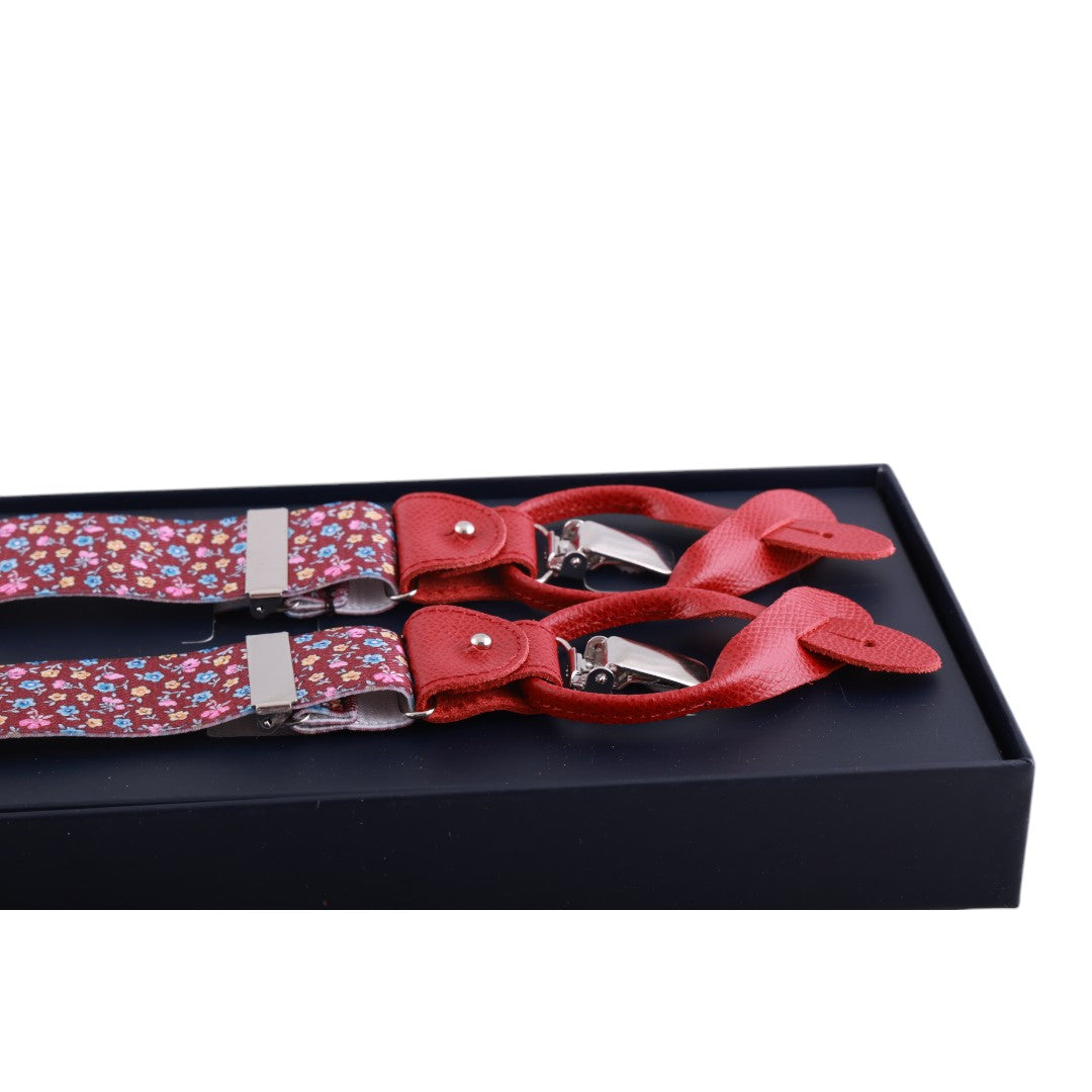 Bretelle da uomo fantasia fiorellini con clips e bottoni