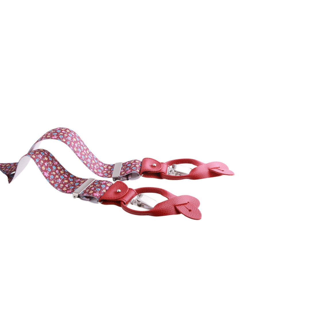 Bretelle da uomo fantasia fiorellini con clips e bottoni