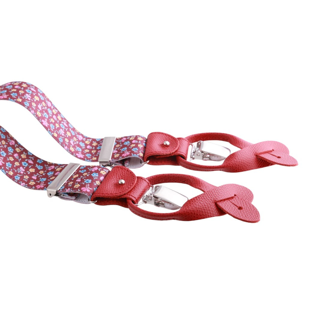 Bretelle da uomo fantasia fiorellini con clips e bottoni