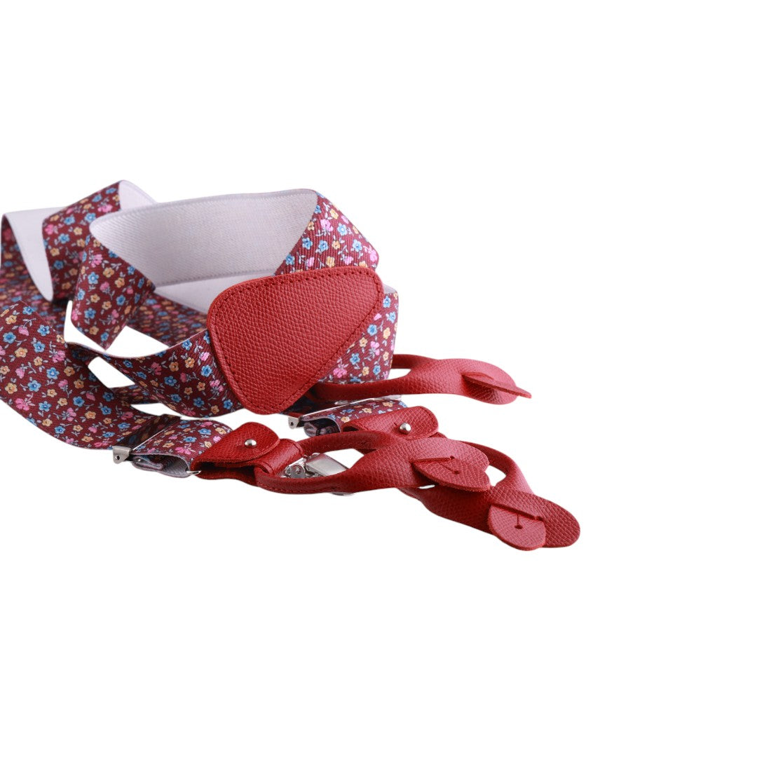 Bretelle da uomo fantasia fiorellini con clips e bottoni