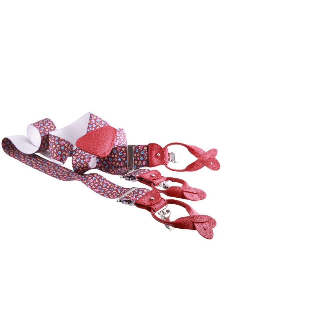 Bretelle da uomo fantasia fiorellini con clips e bottoni