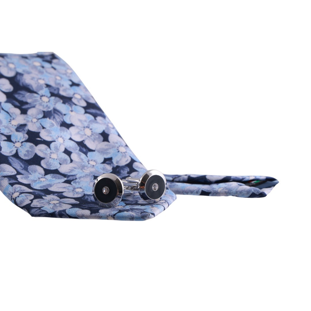 Box regalo uomo con cravatta, gemelli e pochette in pura seta fantasia floreale