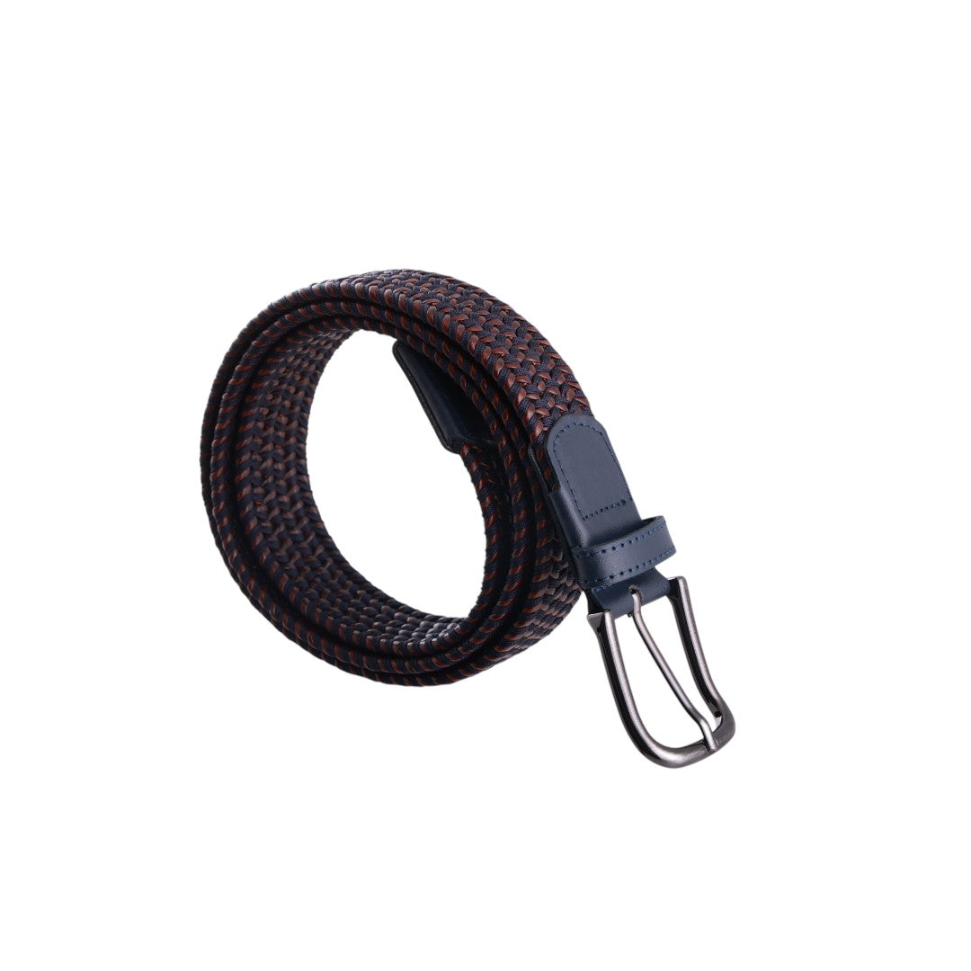 Cintura uomo intrecciata in elastan e inserti in vero cuoio con fibbia satinata