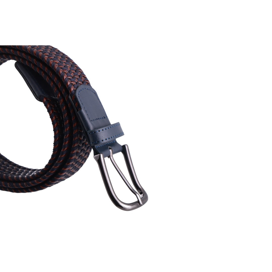 Cintura uomo intrecciata in elastan e inserti in vero cuoio con fibbia satinata