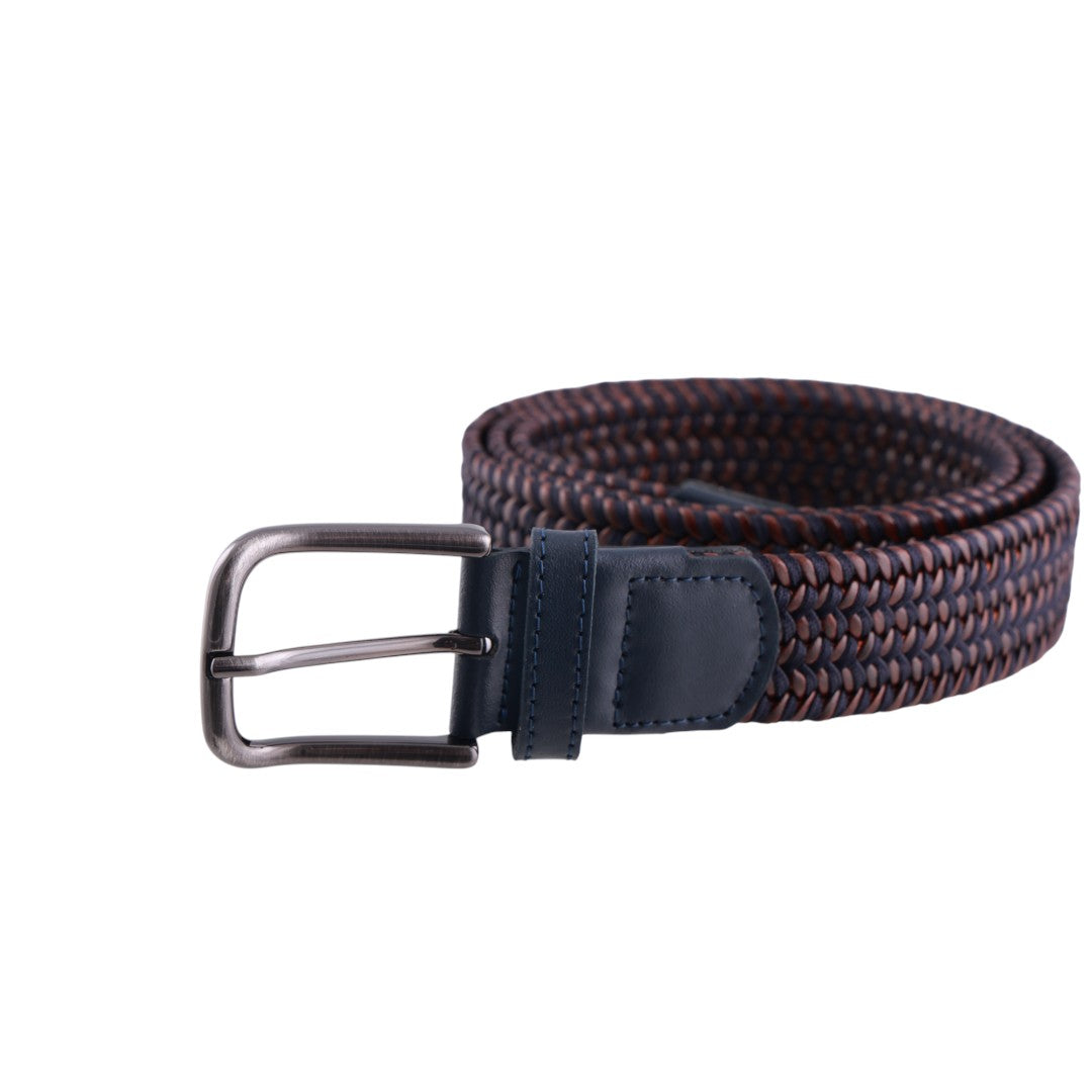 Cintura uomo intrecciata in elastan e inserti in vero cuoio con fibbia satinata
