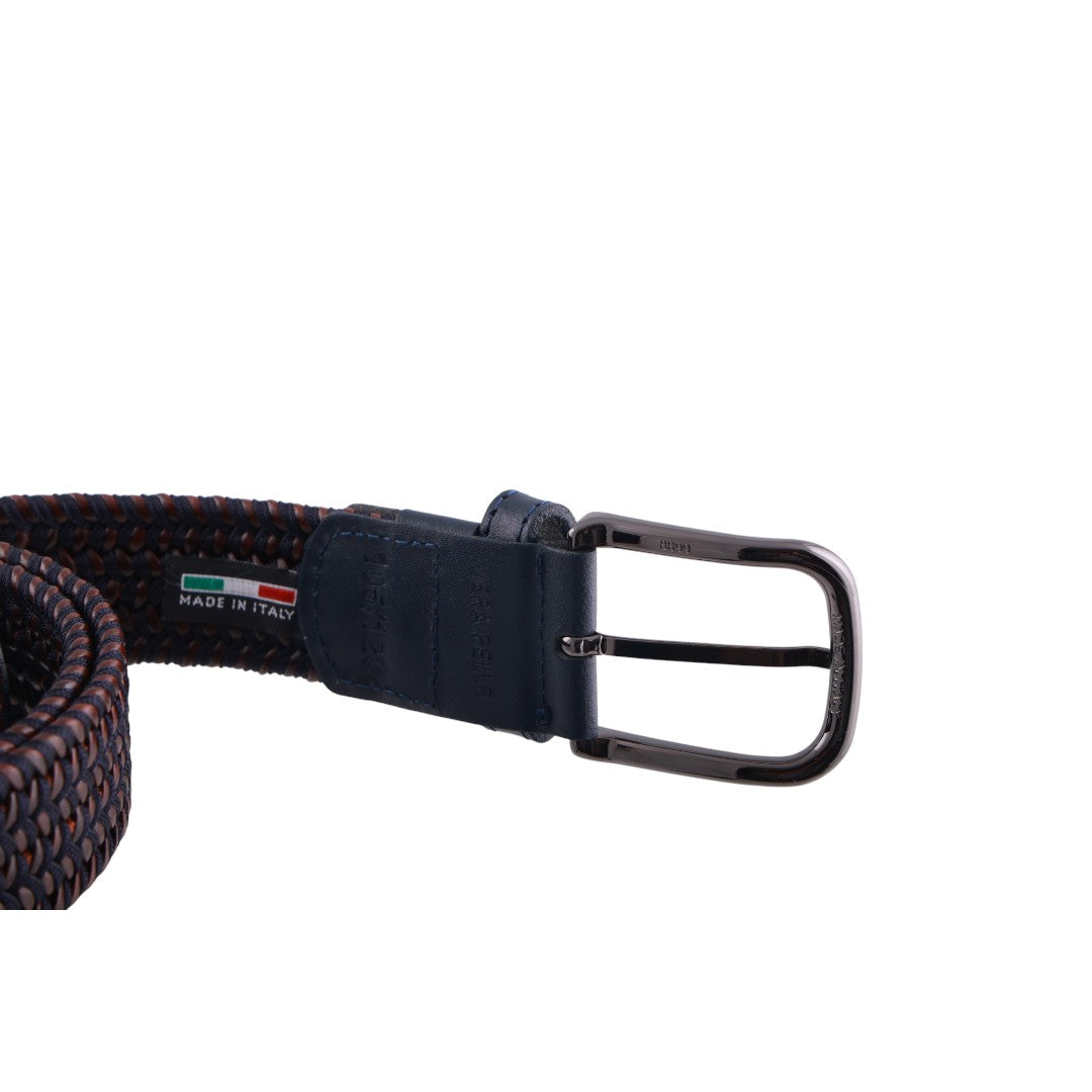 Cintura uomo intrecciata in elastan e inserti in vero cuoio con fibbia satinata