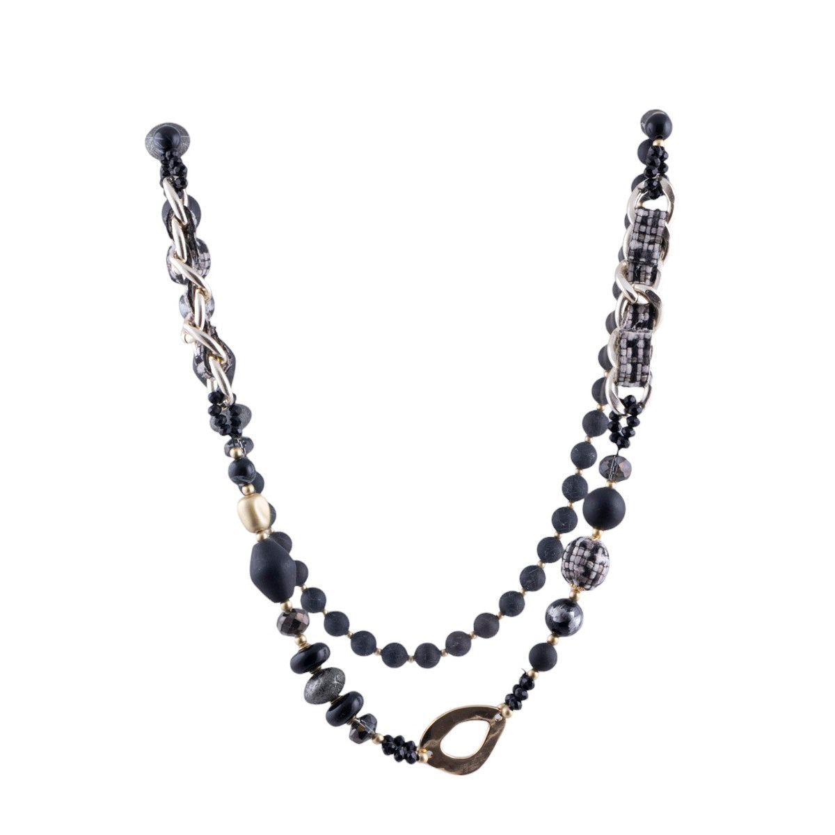 Collana con catena intrecciata in tessuto e palline decorative effetto opaco