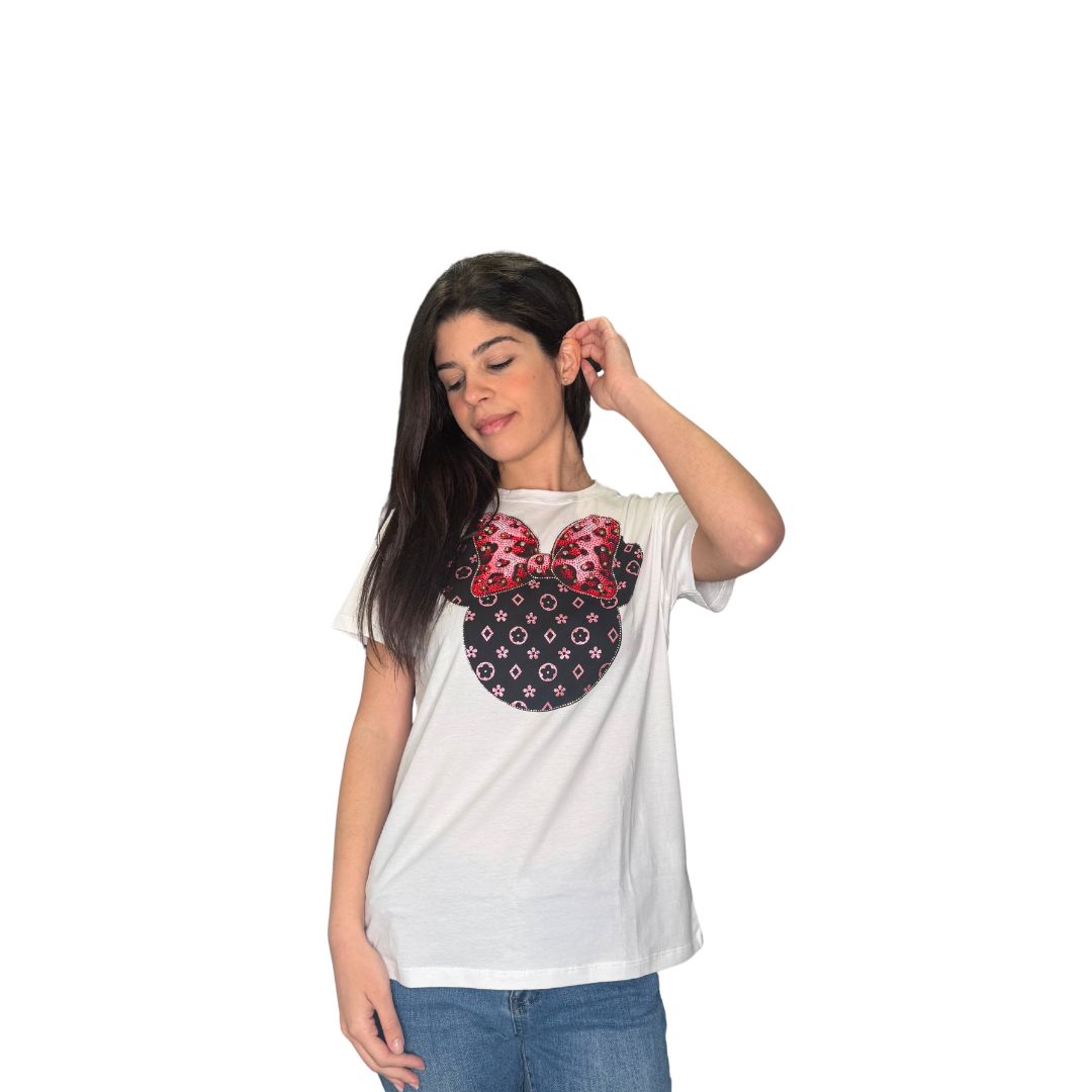 T-shirt Minnie rosa strass e lurex