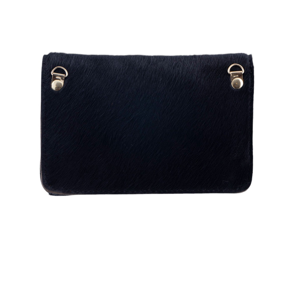 Borsina in pelle con patta in vero cavallino e chiusura metallica a scatto