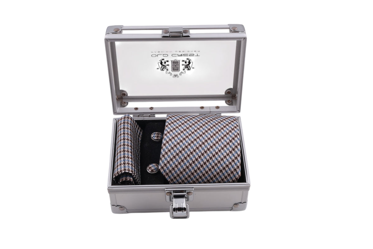 Box cravatta pochette gemelli pie de poule