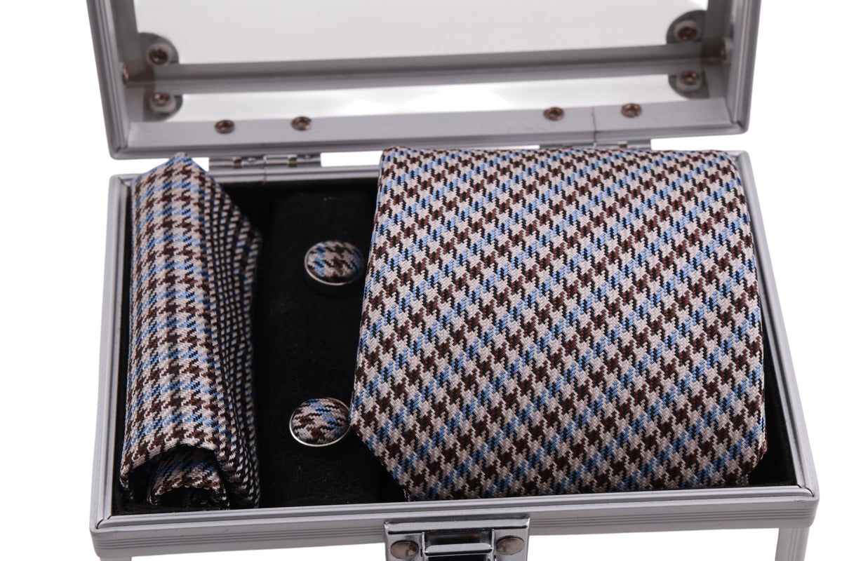 Box cravatta pochette gemelli pie de poule