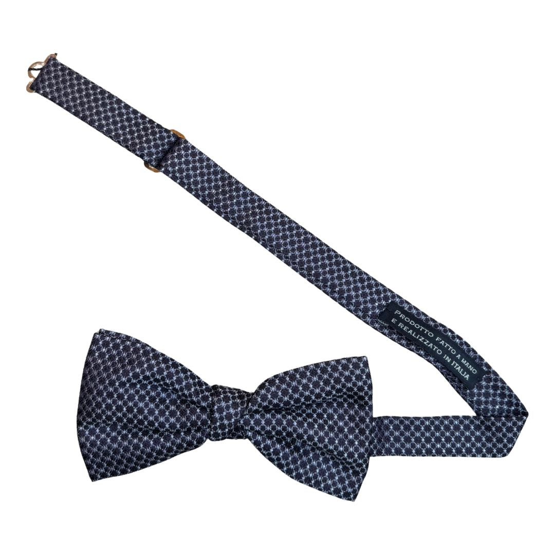 Papillon in seta jacquard disegni geometrici tessuto pregiato e nodo sartoriale