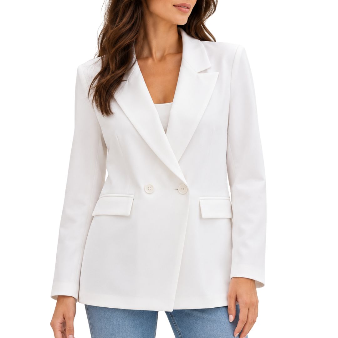 Giacca donna bianca doppio petto in tessuto tecnico Made in Italy