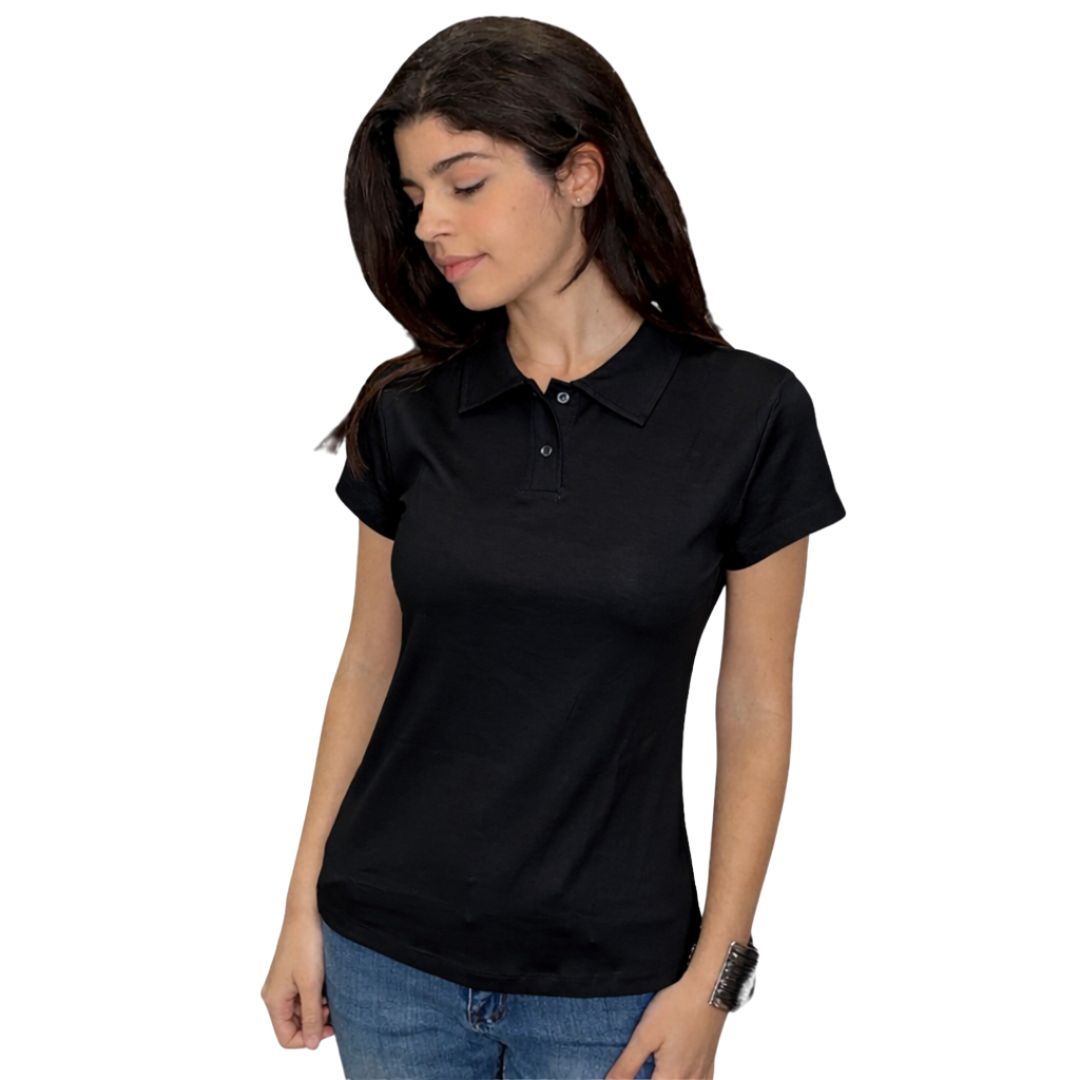 Polo donna a maniche corte tinta unita 100% cotone
