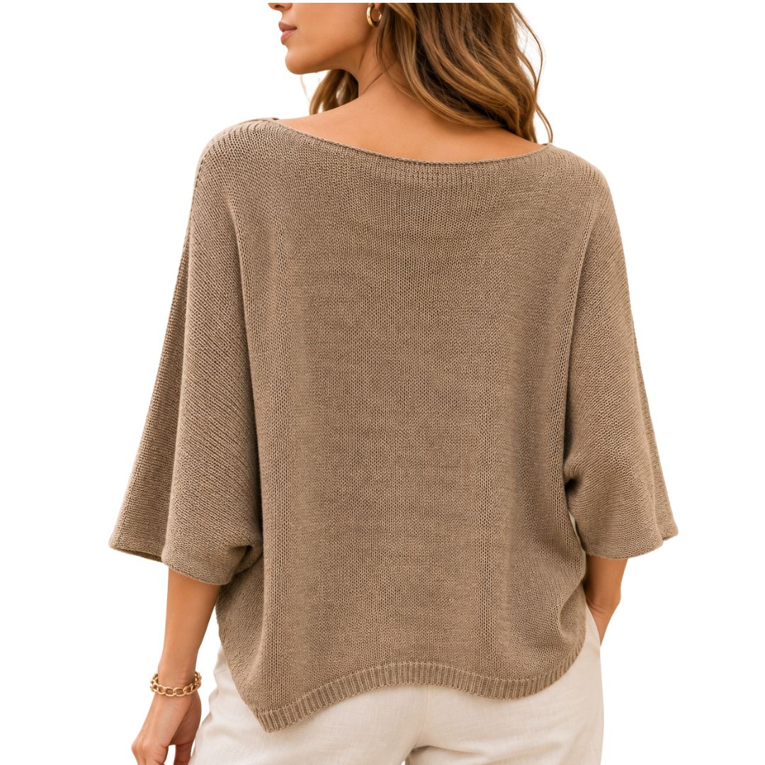 Maglia donna fiore misto cotone manica 3/4 scollo a barca
