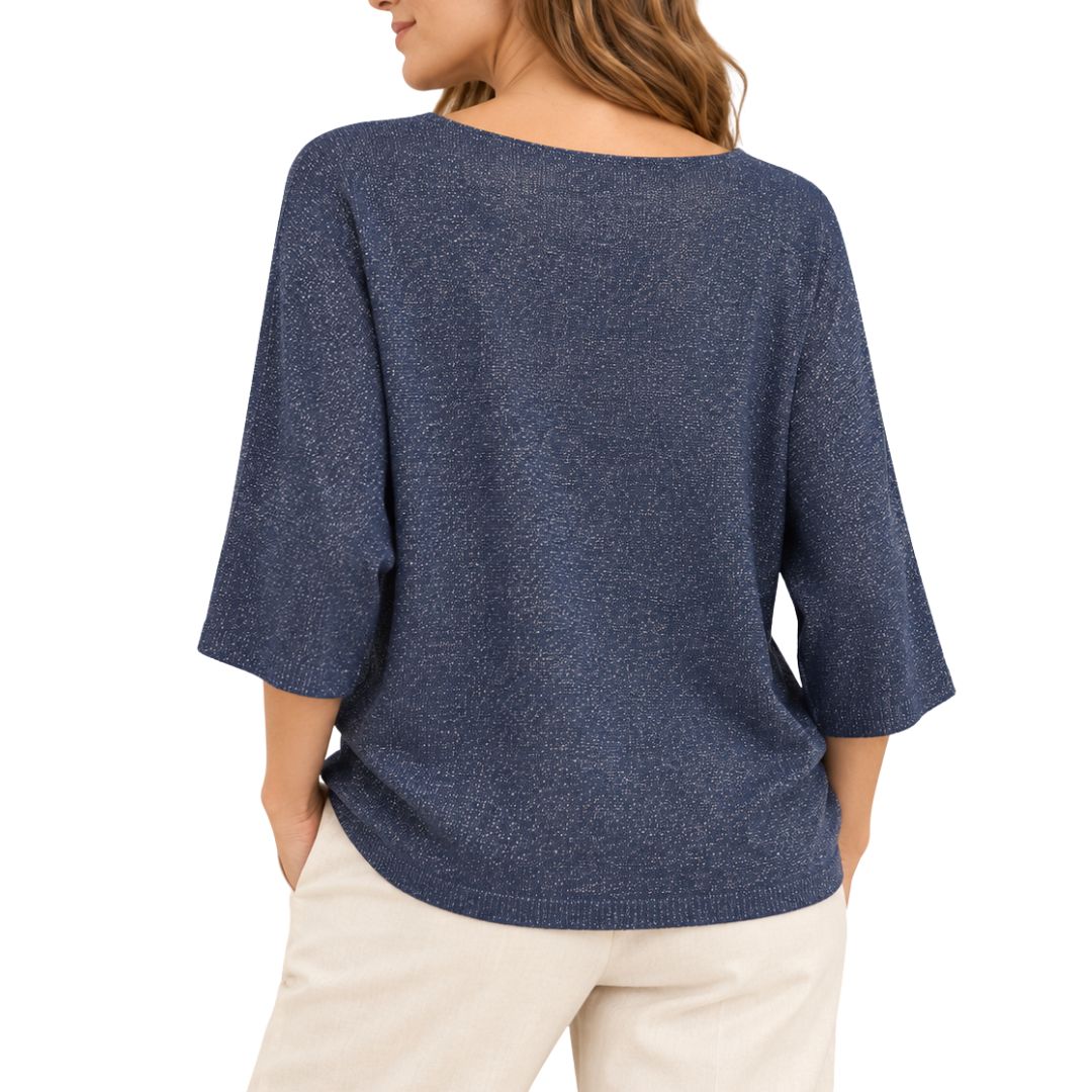 Maglia donna laminata misto modal manica 3/4 scollo a V