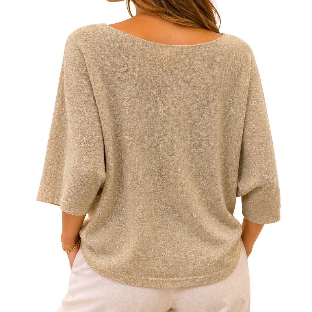Maglia donna laminata misto modal manica 3/4 scollo a V
