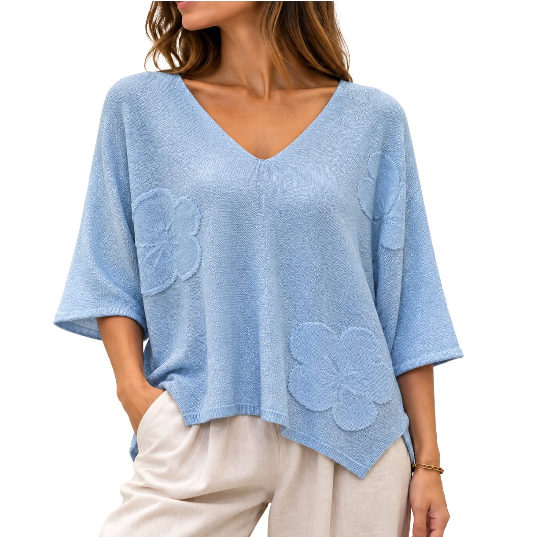 Maglia donna laminata misto modal manica 3/4 scollo a V